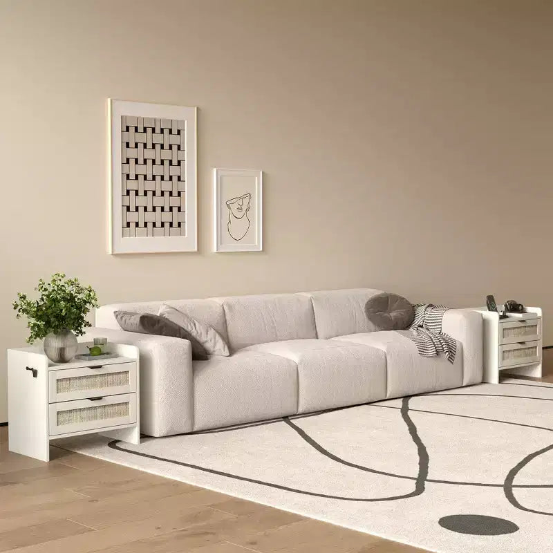 Table de chevet en rotin, 2 tiroirs, lot de 2, table de chevet moderne avec station de charge pour chambre à coucher et salon