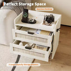 Table de chevet en rotin, 2 tiroirs, lot de 2, table de chevet moderne avec station de charge pour chambre à coucher et salon