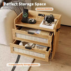 Table de chevet en rotin, 2 tiroirs, lot de 2, table de chevet moderne avec station de charge pour chambre à coucher et salon