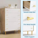 Commode de chambre à 5 tiroirs, commode haute rustique en bois de 111 cm avec poignées-barres, design vintage pour chambre à coucher, salon, couloir