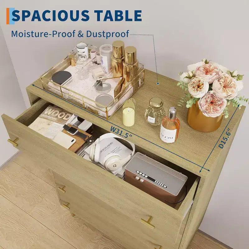 Commode de chambre à 5 tiroirs, commode haute rustique en bois de 111 cm avec poignées-barres, design vintage pour chambre à coucher, salon, couloir