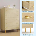 Commode de chambre à 5 tiroirs, commode haute rustique en bois de 111 cm avec poignées-barres, design vintage pour chambre à coucher, salon, couloir