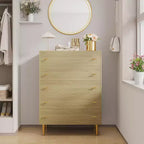 Commode de chambre à 5 tiroirs, commode haute rustique en bois de 111 cm avec poignées-barres, design vintage pour chambre à coucher, salon, couloir