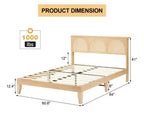 SJL Arched Rattan Wooden Bed, New Structure RGB LED Rattan Queen Bed