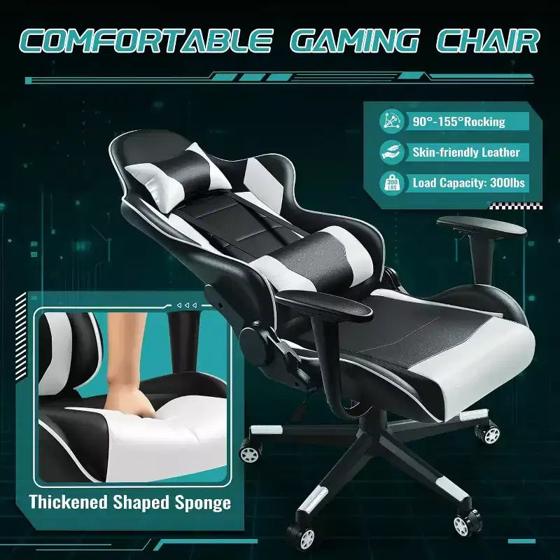 BALHAM TRADE-Chaise de jeu en cuir PU, chaise de bureau à dossier haut, chaise d'ordinateur pivotante réglable avec appuie-tête