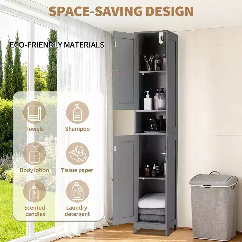 Acekool Armoire de rangement autoportante de 170 cm de haut, portes doubles résistantes à l'eau, étagères réglables, organisateur pour salle de bain ou cuisine