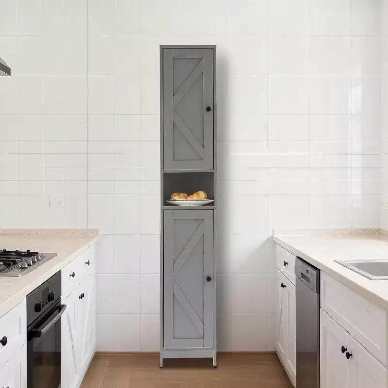 Acekool Armoire de rangement autoportante de 170 cm de haut, portes doubles résistantes à l'eau, étagères réglables, organisateur pour salle de bain ou cuisine