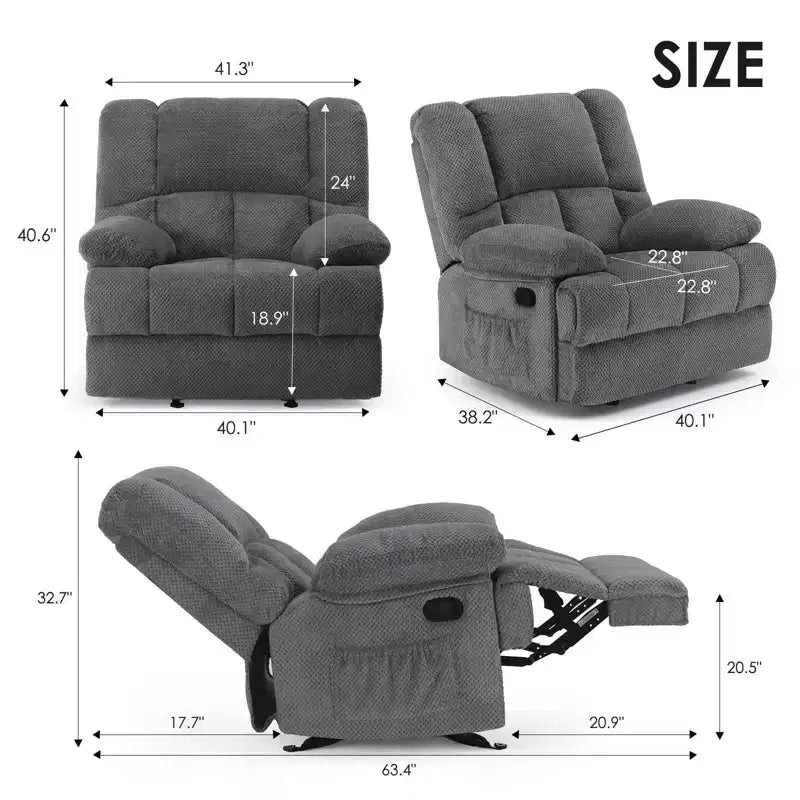 Fauteuil inclinable à bascule TUYOHW pour adultes, fauteuil de salon avec 3 modes de relaxation, fauteuil pour salon, chambre, bureau, capacité de 150 kg