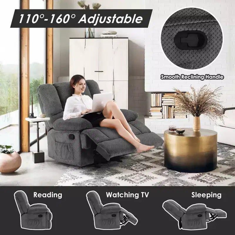 Fauteuil inclinable à bascule TUYOHW pour adultes, fauteuil de salon avec 3 modes de relaxation, fauteuil pour salon, chambre, bureau, capacité de 150 kg