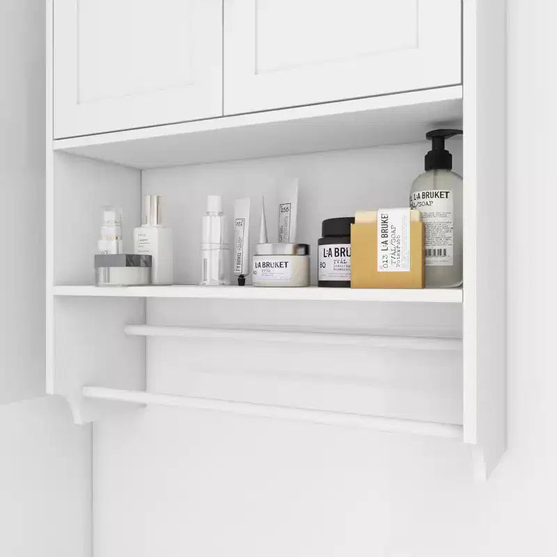 Meuble Mural de Salle de Bain sumyeg avec Portes, Étagère Réglable, Porte-Serviettes et Porte-Papier