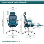 Chaise de bureau ergonomique TUYOHW avec repose-pieds rétractable, chaise de jeu avec coussin de soutien lombaire et accoudoirs rembourrés, chaise pivotante pour le bureau