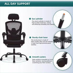 Chaise de bureau ergonomique TUYOHW avec repose-pieds rétractable, chaise de jeu avec coussin de soutien lombaire et accoudoirs rembourrés, chaise pivotante pour le bureau