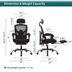 Chaise de bureau ergonomique TUYOHW avec repose-pieds rétractable, chaise de jeu avec coussin de soutien lombaire et accoudoirs rembourrés, chaise pivotante pour le bureau