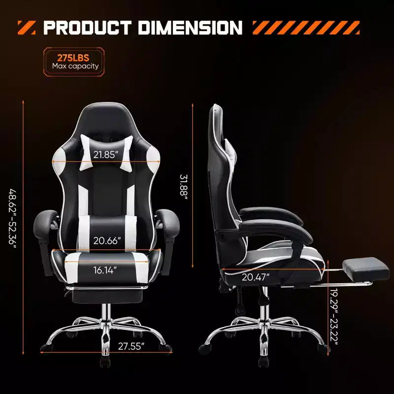 Chaise de jeu ergonomique TUYOHW avec repose-pieds, fauteuil inclinable en cuir PU avec appuie-tête et accoudoir fixe, chaise d'ordinateur pour le bureau et l'étude