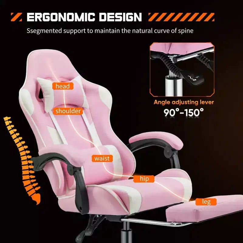 Chaise de jeu ergonomique TUYOHW avec repose-pieds, fauteuil inclinable en cuir PU avec appuie-tête et accoudoir fixe, chaise d'ordinateur pour le bureau et l'étude