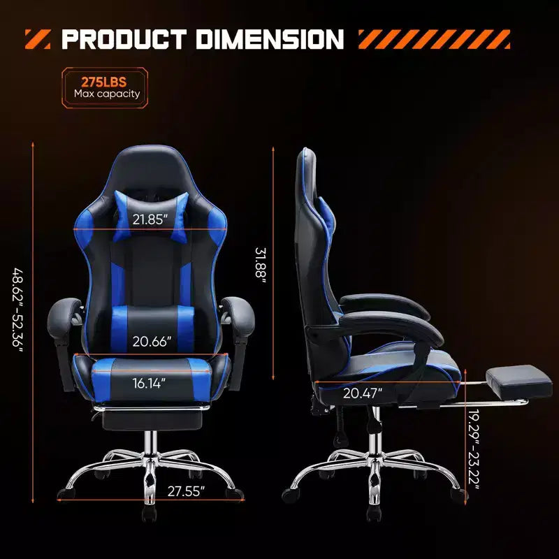 Chaise de jeu ergonomique TUYOHW avec repose-pieds, fauteuil inclinable en cuir PU avec appuie-tête et accoudoir fixe, chaise d'ordinateur pour le bureau et l'étude
