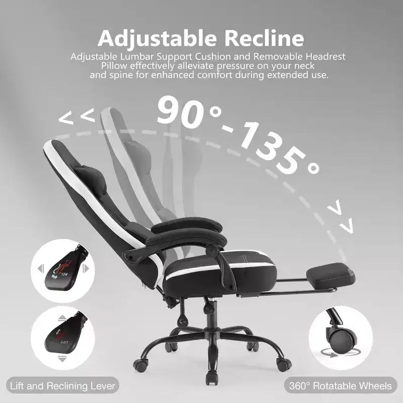 Chaise de bureau ergonomique TUYOHW avec accoudoirs rembourrés, chaise de jeu avec support lombaire, chaise roulante pivotante avec roulettes pour la maison, le bureau