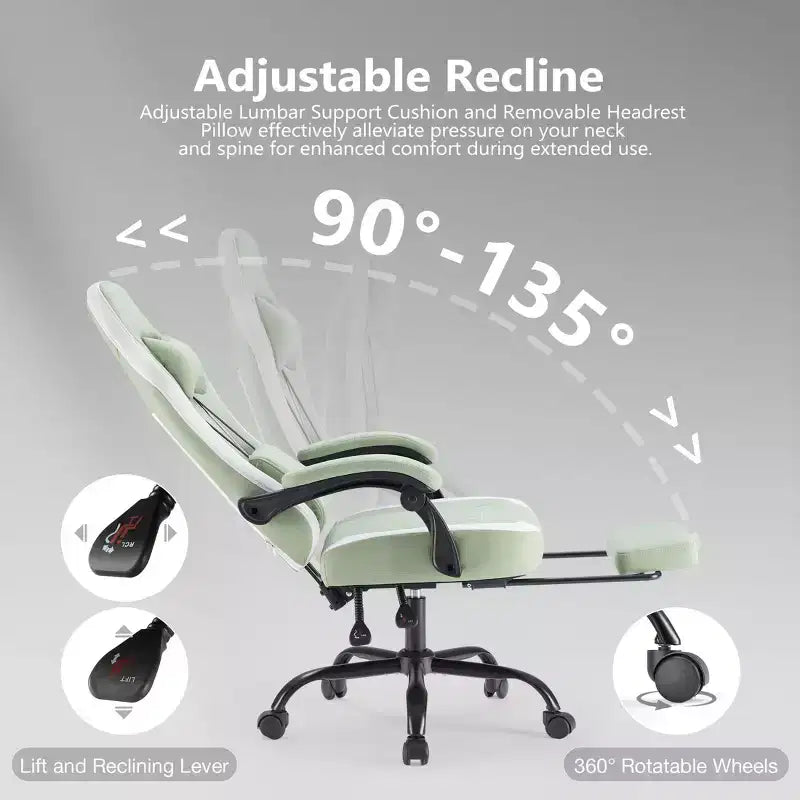 Chaise de bureau ergonomique TUYOHW avec accoudoirs rembourrés, chaise de jeu avec support lombaire, chaise roulante pivotante avec roulettes pour la maison, le bureau