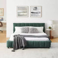 MAYEERTY Queen Size Upholstered Bed with Headboard Chenille Fabric Solid Bed Frame Drawer for Bedroom Blue Green