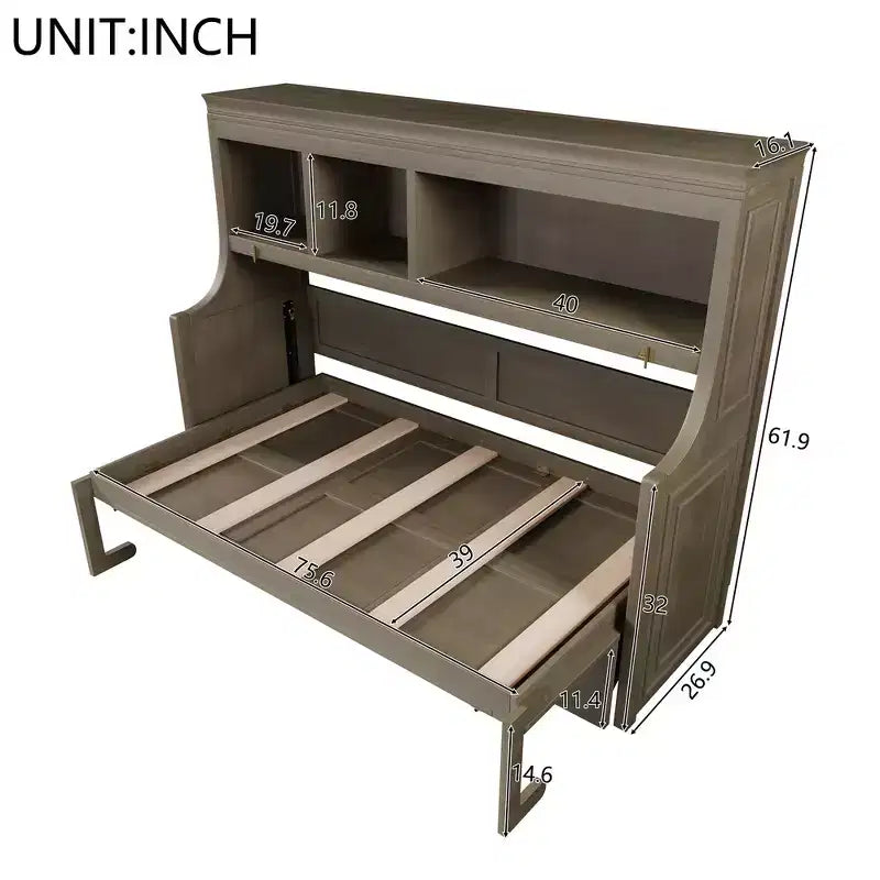 Lit escamotable double Whisen Elegant avec bureau et étagères de rangement