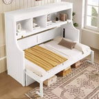 Lit escamotable double Whisen Elegant avec bureau et étagères de rangement