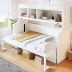 Lit escamotable double Whisen Elegant avec bureau et étagères de rangement