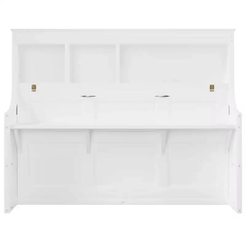 Lit escamotable double Whisen Elegant avec bureau et étagères de rangement