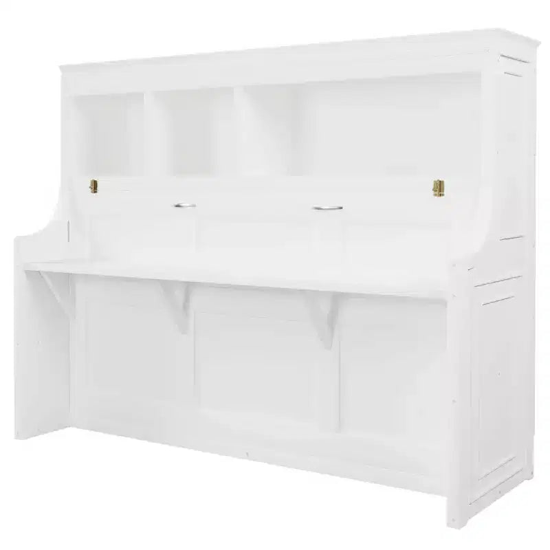 Lit escamotable double Whisen Elegant avec bureau et étagères de rangement