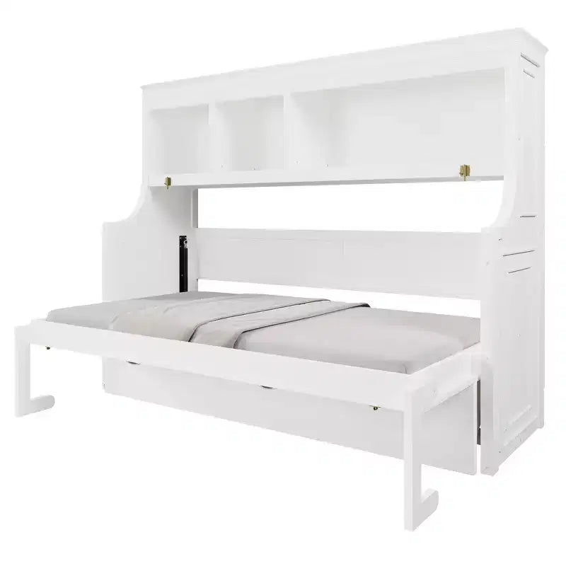 Lit escamotable double Whisen Elegant avec bureau et étagères de rangement