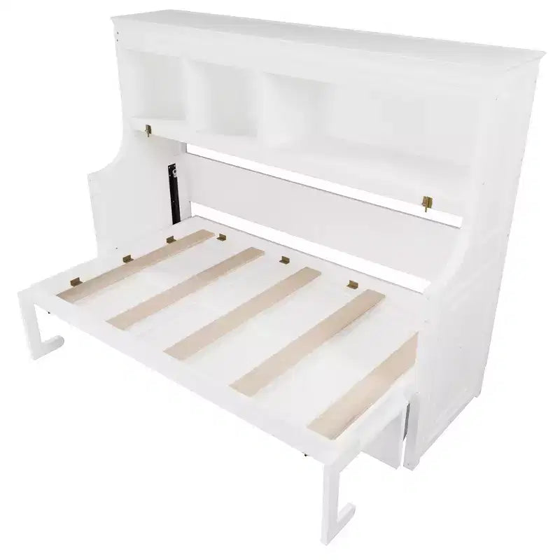 Lit escamotable double Whisen Elegant avec bureau et étagères de rangement