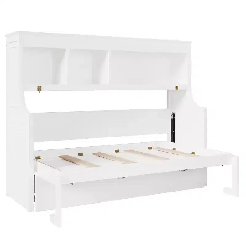 Lit escamotable double Whisen Elegant avec bureau et étagères de rangement