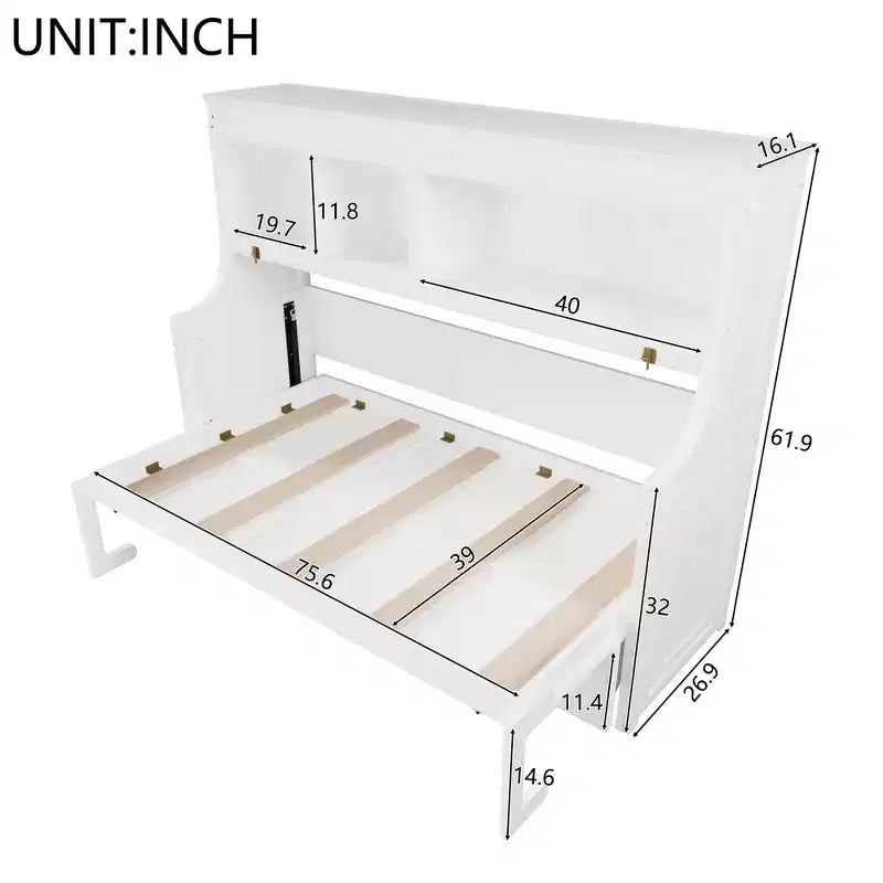 Lit escamotable double Whisen Elegant avec bureau et étagères de rangement