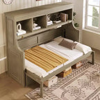 Lit escamotable double Whisen Elegant avec bureau et étagères de rangement