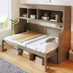 Lit escamotable double Whisen Elegant avec bureau et étagères de rangement