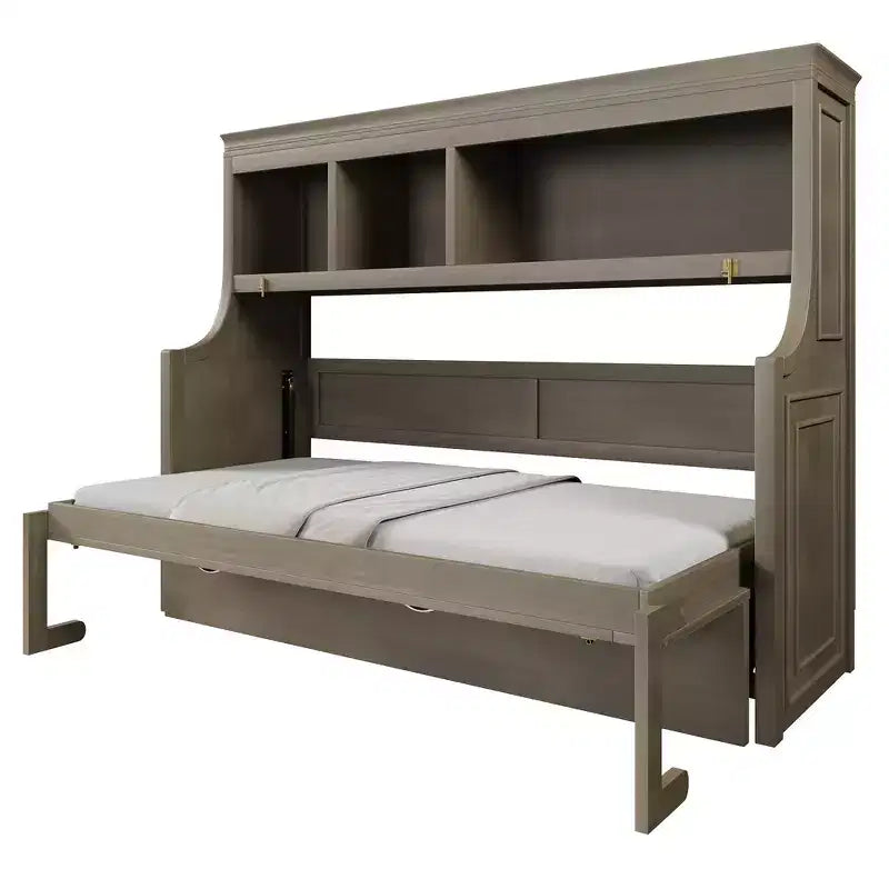 Lit escamotable double Whisen Elegant avec bureau et étagères de rangement