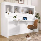 Lit escamotable double Whisen Elegant avec bureau et étagères de rangement