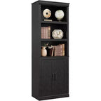 Bibliothèque de ferme avec portes, étagère à 5 niveaux avec armoire, bibliothèque en bois de 174,5 cm de haut à 5 étagères pour salon, bureau à domicile, chambre à coucher.