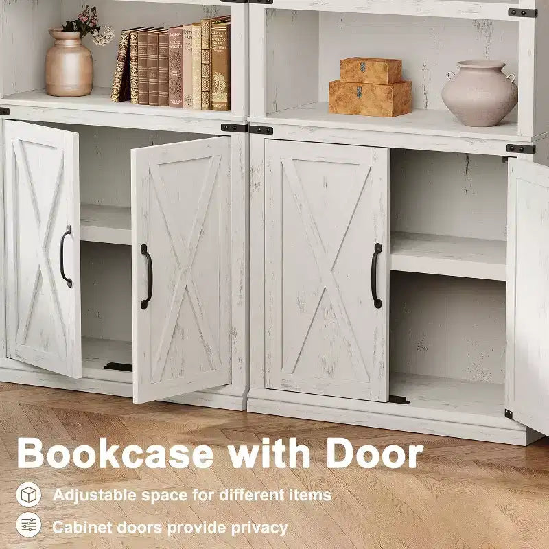 Bibliothèque de ferme avec portes, étagère à 5 niveaux avec armoire, bibliothèque en bois de 174,5 cm de haut à 5 étagères pour salon, bureau à domicile, chambre à coucher.