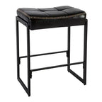 Tabouret de bar selle, hauteur de comptoir de 66 cm avec siège incurvé en cuir ciré, design moderne du milieu du siècle pour îlot de cuisine, salle à manger ou café, noir
