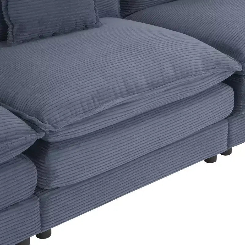 MAYEERTY 141.6 Canapé modulaire moderne en velours côtelé avec quatre oreillers pour salon bleu