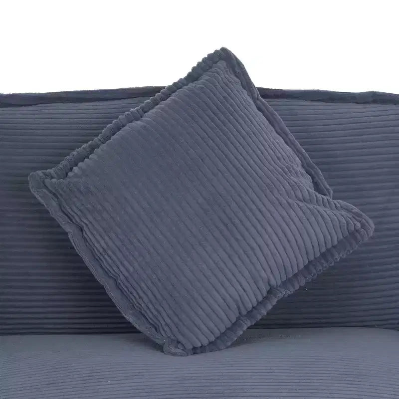 MAYEERTY 141.6 Canapé modulaire moderne en velours côtelé avec quatre oreillers pour salon bleu