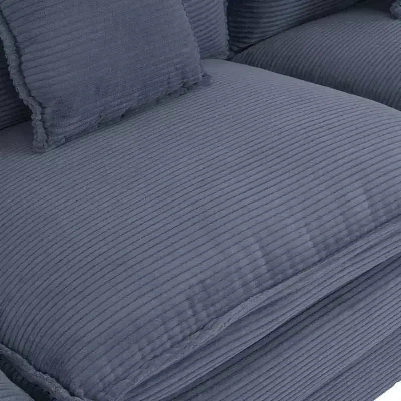 MAYEERTY 141.6 Canapé modulaire moderne en velours côtelé avec quatre oreillers pour salon bleu