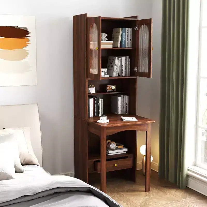 JVNOXK Bureau convertible pliable de 23 pouces avec étagère et tiroir de rangement, poste de travail multifonctionnel pour bureau à domicile, finition noyer