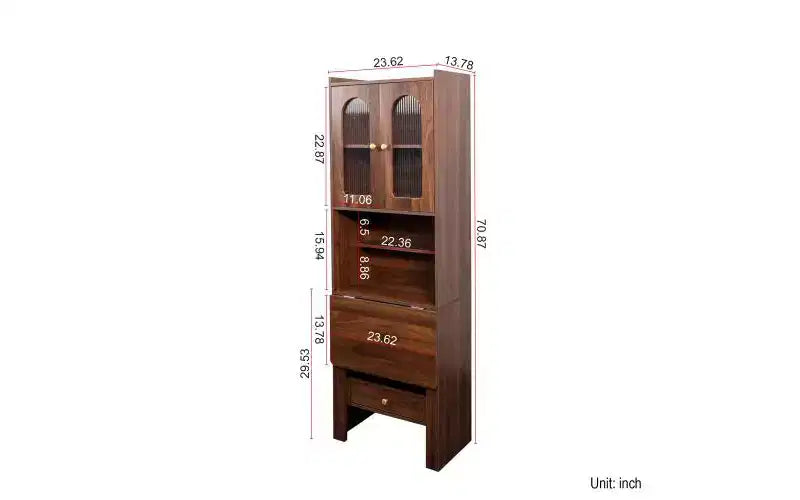 JVNOXK Bureau convertible pliable de 23 pouces avec étagère et tiroir de rangement, poste de travail multifonctionnel pour bureau à domicile, finition noyer