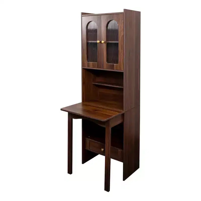 JVNOXK Bureau convertible pliable de 23 pouces avec étagère et tiroir de rangement, poste de travail multifonctionnel pour bureau à domicile, finition noyer