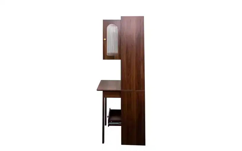 JVNOXK Bureau convertible pliable de 23 pouces avec étagère et tiroir de rangement, poste de travail multifonctionnel pour bureau à domicile, finition noyer