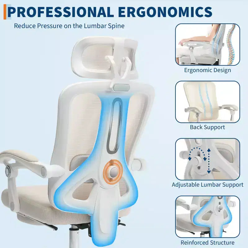 Acekool Fauteuil inclinable ergonomique en maille avec repose-pieds, réglage lombaire et appui-tête, pour bureau à domicile et salle de jeux