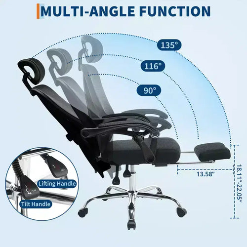 Acekool Fauteuil inclinable ergonomique en maille avec repose-pieds, réglage lombaire et appui-tête, pour bureau à domicile et salle de jeux