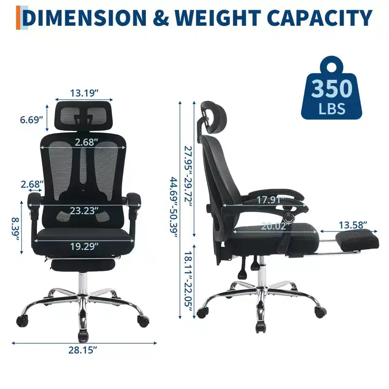 Acekool Fauteuil inclinable ergonomique en maille avec repose-pieds, réglage lombaire et appui-tête, pour bureau à domicile et salle de jeux