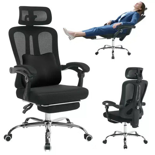 Acekool Ergonomic Mesh Reclining Chair with Footrest, Adjustable Lumbar & Headrest, for Home Office Gaming Room